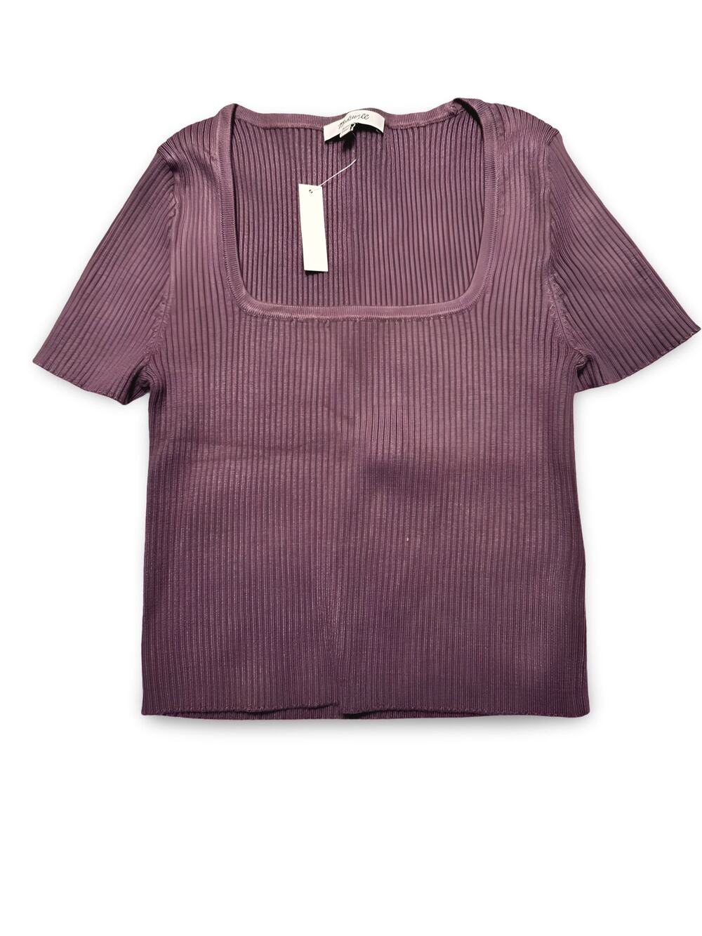 Nwt Madewell Dusty Mauve Ribbed Square Neck Short Sleeve Top Size Small
